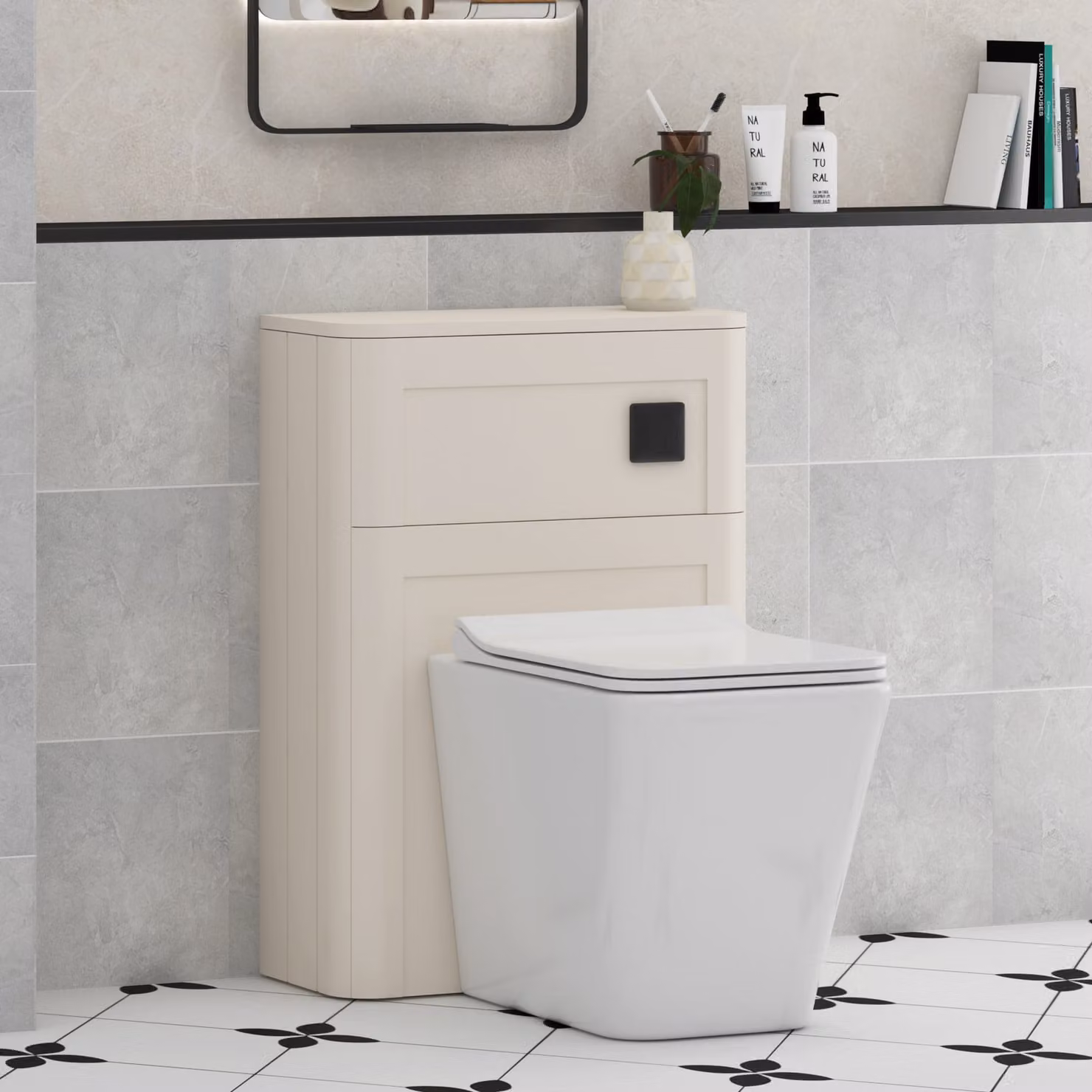 Royal Bathrooms Henley 550mm BTW Ceramic WC Unit with Rimless Soft Close Toilet Seat in Beige and Multicolour