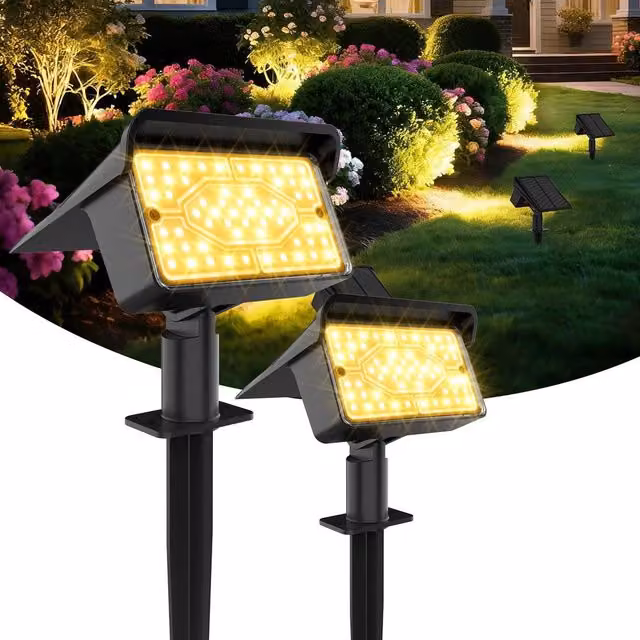 Ollny Solar Garden Stake Lights, 2 Pack, Warm White 3000K, IP65 Waterproof, Adjustable, Black – 1