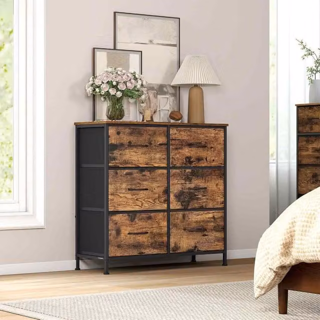 The Bazaarist 6 Drawer Fabric Chest of Drawers in Brown and Black