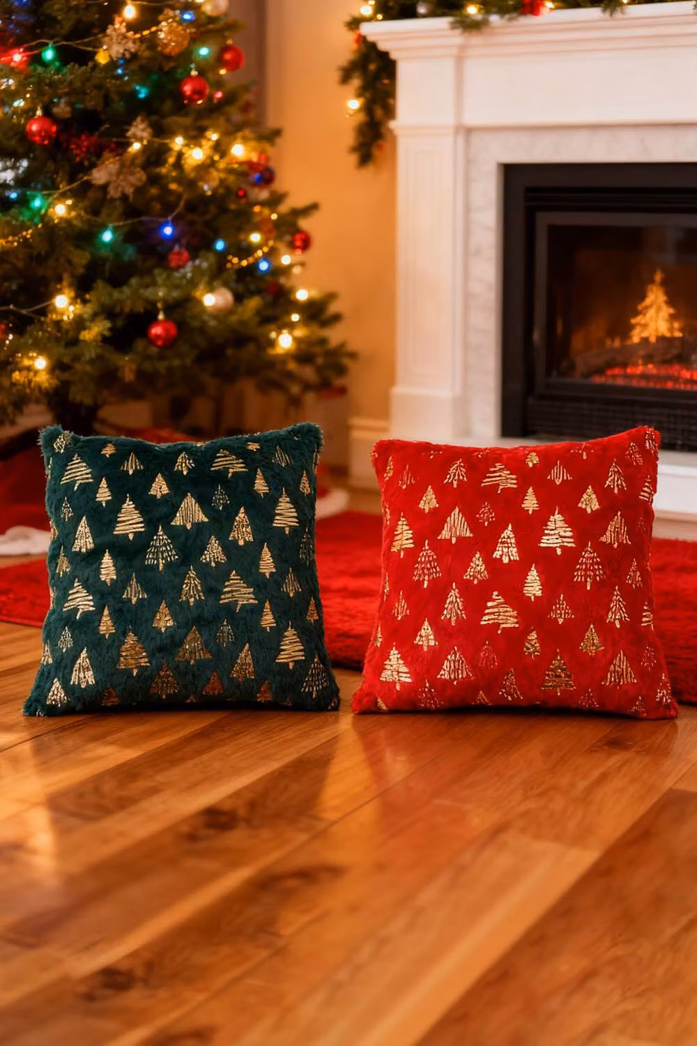 Living and Home Christmas Themed Plush Square Throw Pillows, Multicolour, W/D/H: 45 x 45 x 45 cm – 3