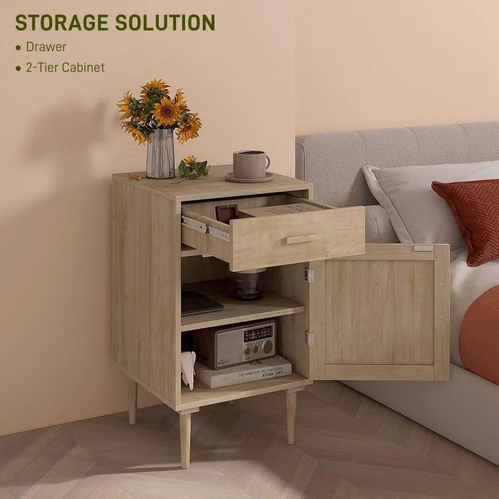 Wyld Haus Basose Natural Wood Effect Rattan Bedside Table with Drawer and Door in Brown and Beige, W: 40.0 cm, D: 40.0 cm, H: 68.5 cm – 3