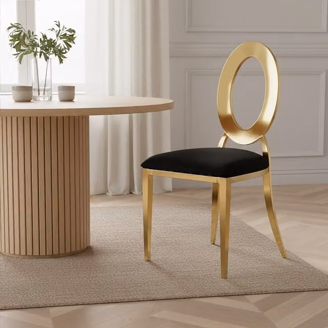 Orsina Sarita Stackable Oval Dining Chair in Black Velvet with Gold Metal Frame