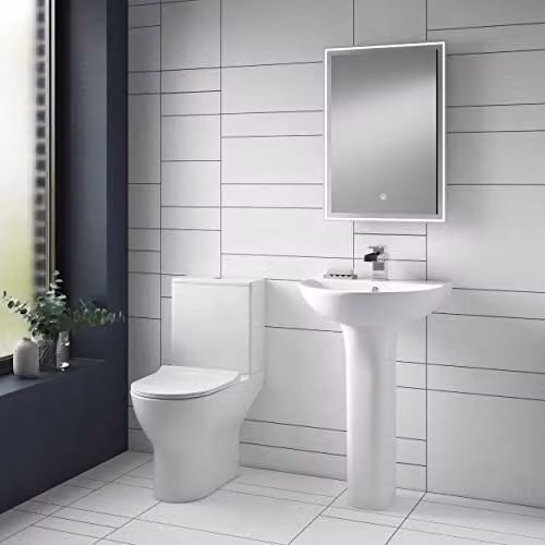 nuie NCG650 Freya Modern Compact Round Rimless Wall Mounted Ceramic Toilet Pan with Cistern and Soft Close Seat Set, White – 2