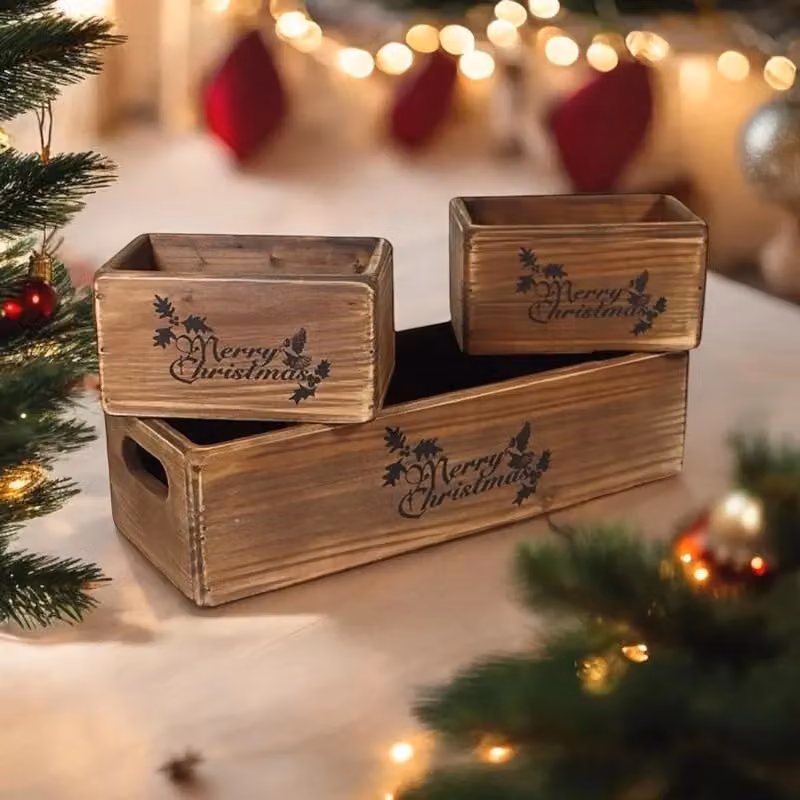 Minster Merry Christmas Wooden Box Set of 3 in Brown – 3