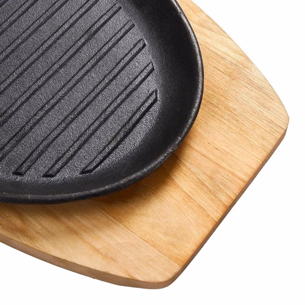NESTLUNE Cast Iron Sizzler Steak Serving Sizzling Plate Griddle Grill Pan in Black, W: 100 cm, D: 15 cm – 4