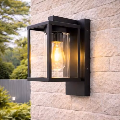 CGC Lighting Modern Black Outdoor Wall Light with E27 LED Bulb for Garden, Terrace and Hallway, H: 27.0 cm x W: 13.0 cm x D: 18.5 cm