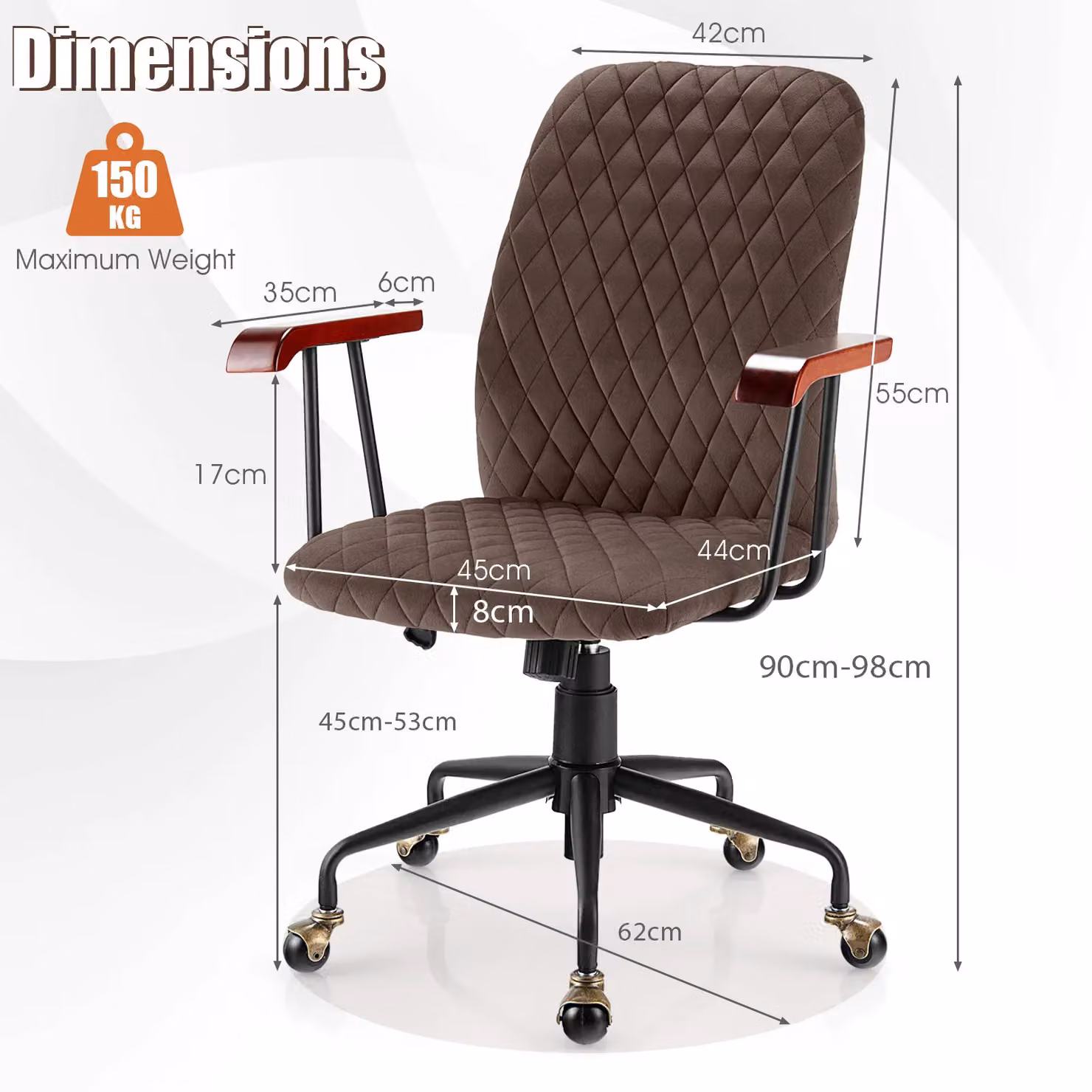 Costway Brown Velvet Swivel Rocking Leisure Chair with Adjustable Weight and Armrests for Home Office – 2