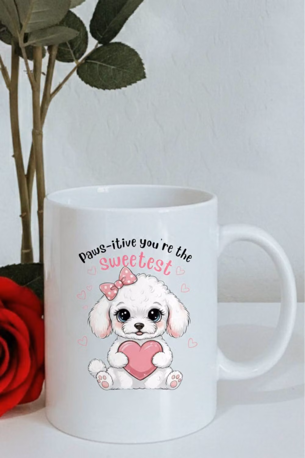 Dyzi Pawsitive You're The Sweetest Valentine Printed Ceramic Mug in White – 3