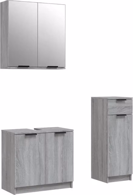 Berkfield Home 3 Piece Grey Sonoma Modern Wall Mounted Bathroom Cabinet Set with Hinged Doors and Internal Shelves – 1