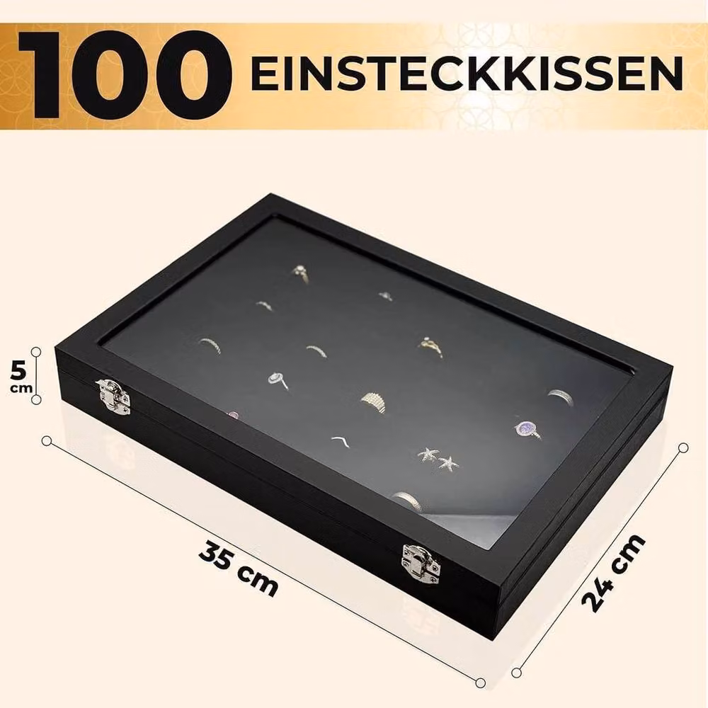 FLAVORA 100 Slot Ring and Earring Jewelry Display Organizer Box in Black, W: 50 cm, D: 50 cm – 2