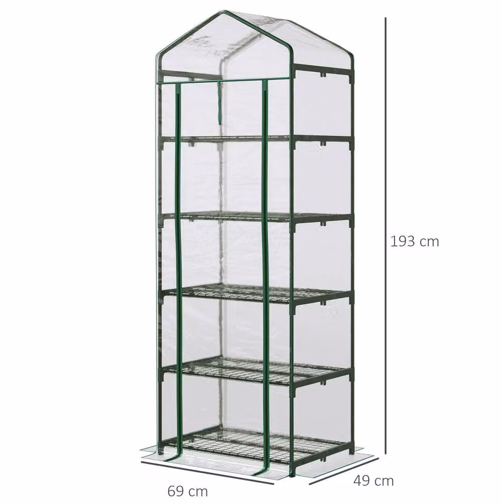 STILVORA 5 Tier Mini Greenhouse with Roll-Up Door in Green, W/D/H: 69.0 x 49.0 x 193.0 cm – 2