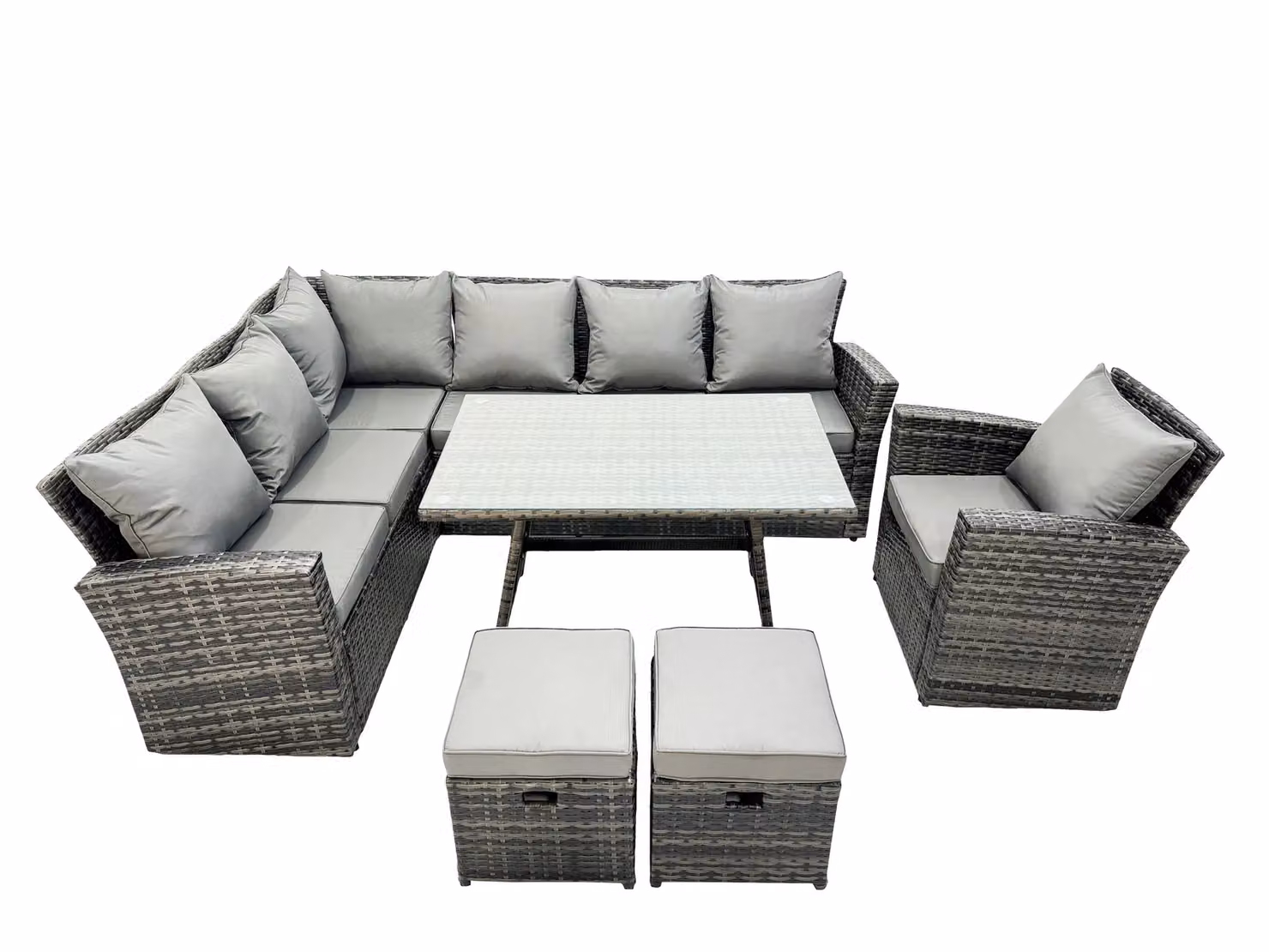Fimous 9 Seater Rattan Garden Dining Set with Corner Sofa and 2 Footstools in Dark Grey Mixed – 2