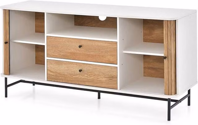Havendro Wooden Sideboard Buffet Cabinet with Sliding Tambour Doors in Light Oak – 1