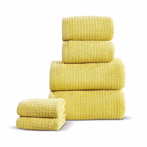Rapport Home Six Piece Waffle Pique Cotton Towel Set in Jive Green, 480gsm