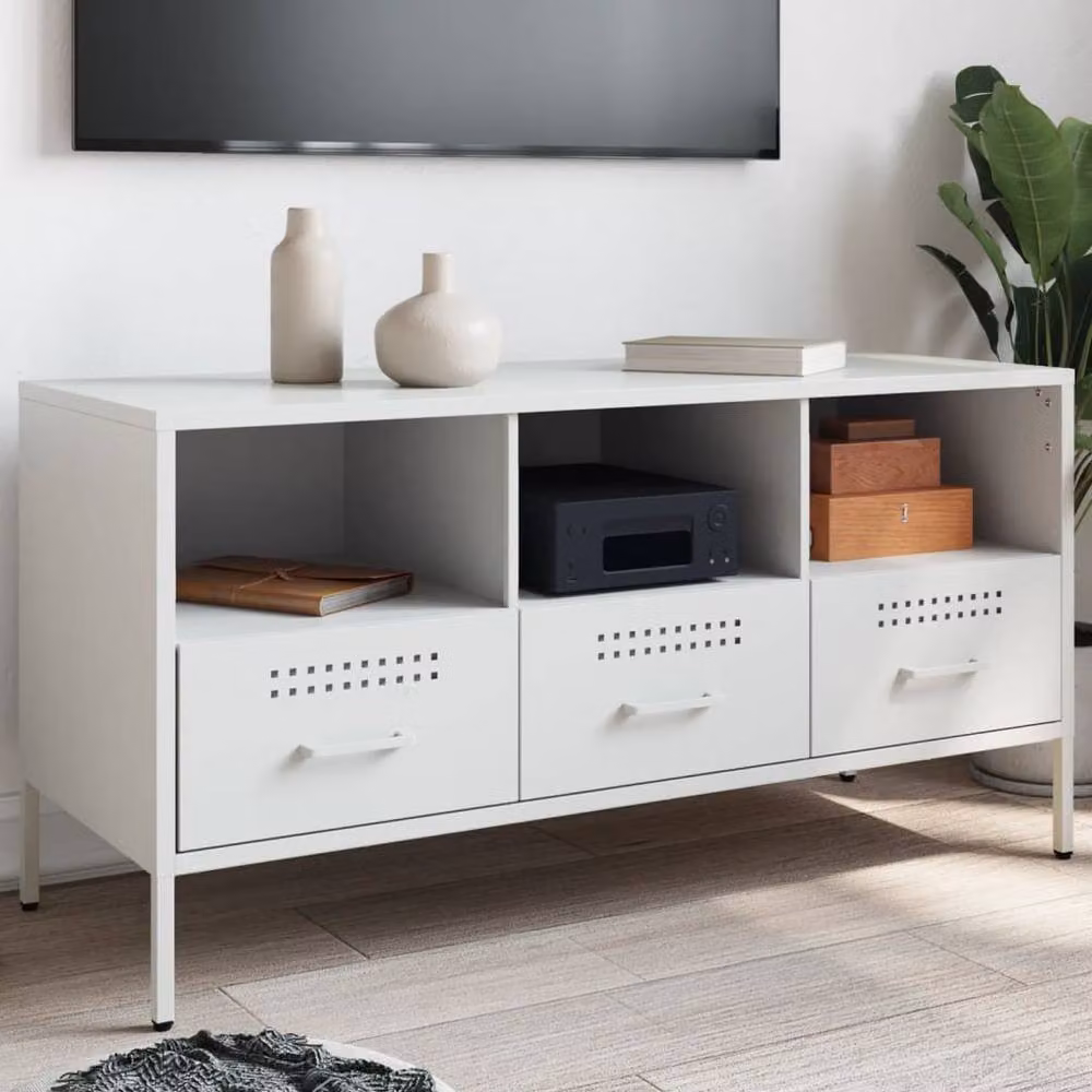 Berkfield Home Industrial White Metal TV Cabinet W/D/H: 100.5 x 39 x 50.5 cm – 2