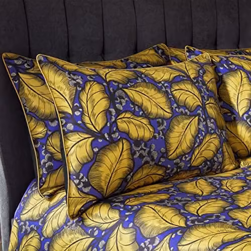 Edinburgh Weavers Magali Floral Cotton Mako Satin Pillowcase Pair in Ochre, W: 50 cm, H: 75 cm