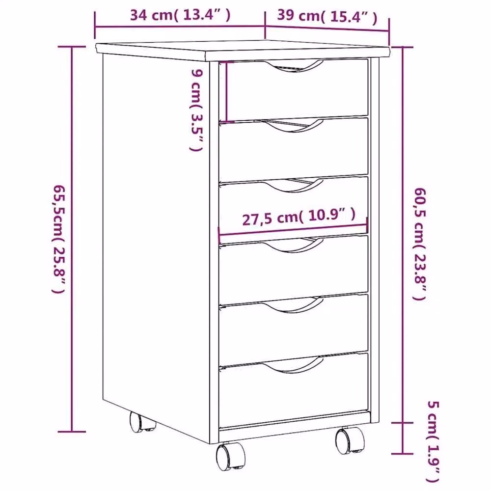 EONLION White Rolling Wood Cabinet with Drawers and Castors, Width: 100 cm – 2