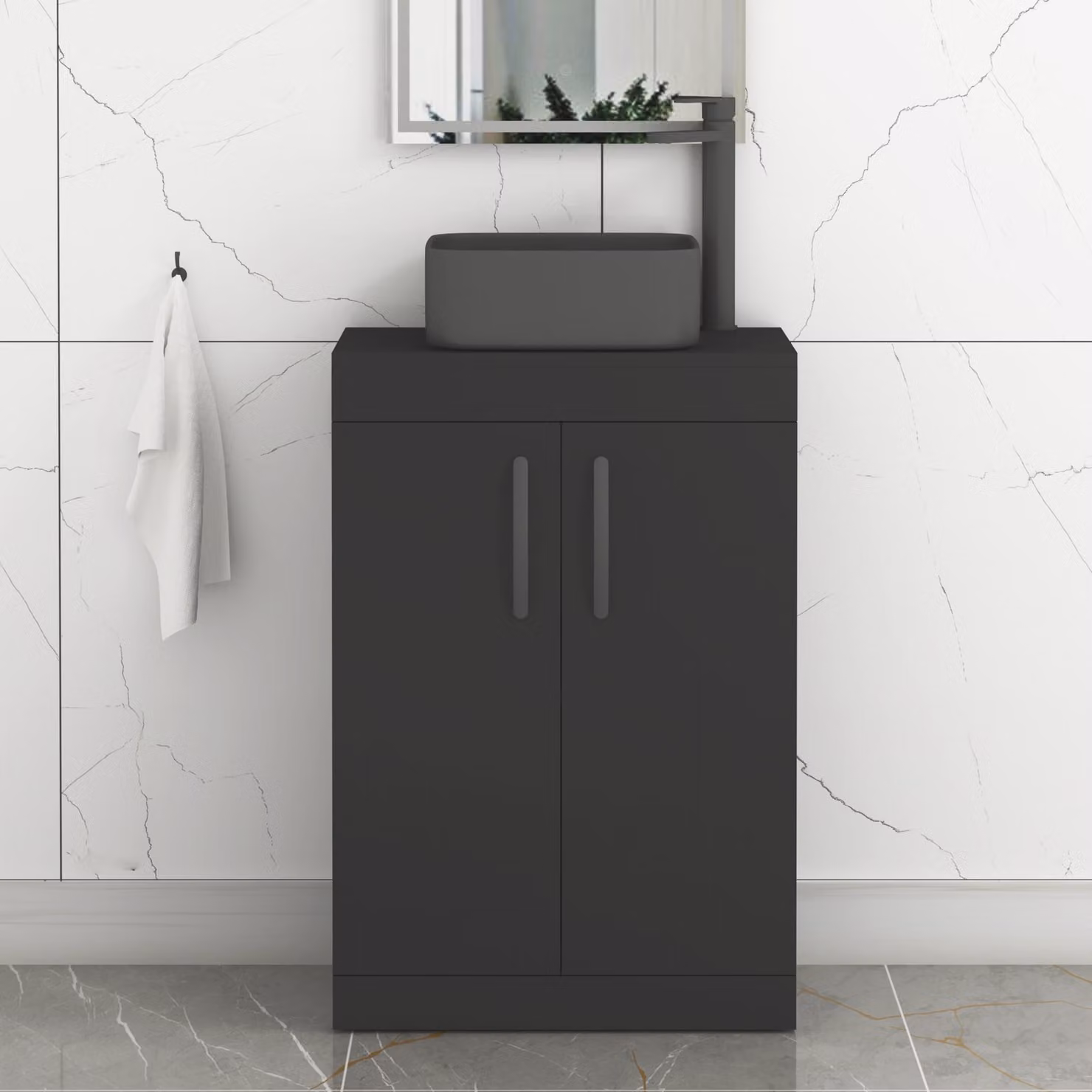 Royal Bathrooms Turin 600mm Floor Standing 2 Door Vanity Unit with Countertop Basin in Matte Black