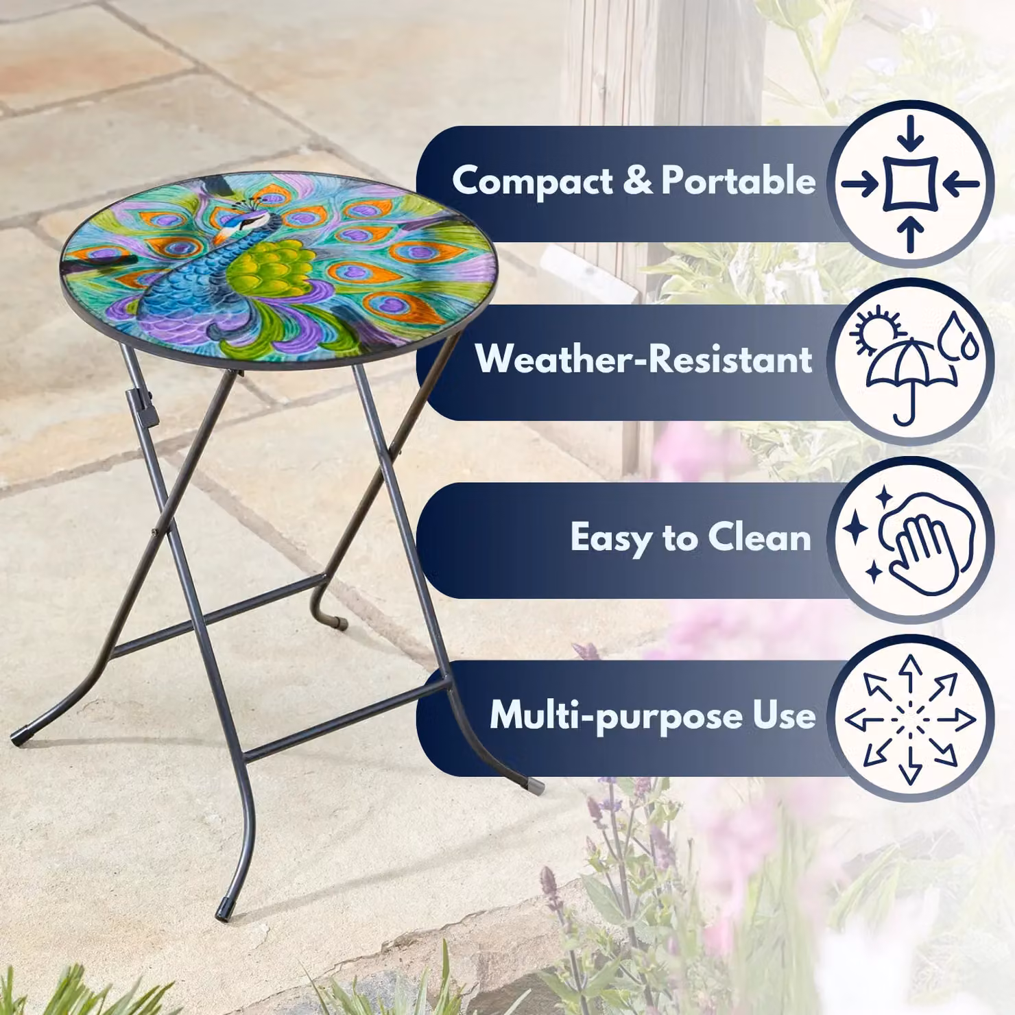 Marco Paul Foldable Outdoor Table in Multicolour Floral Design – 3