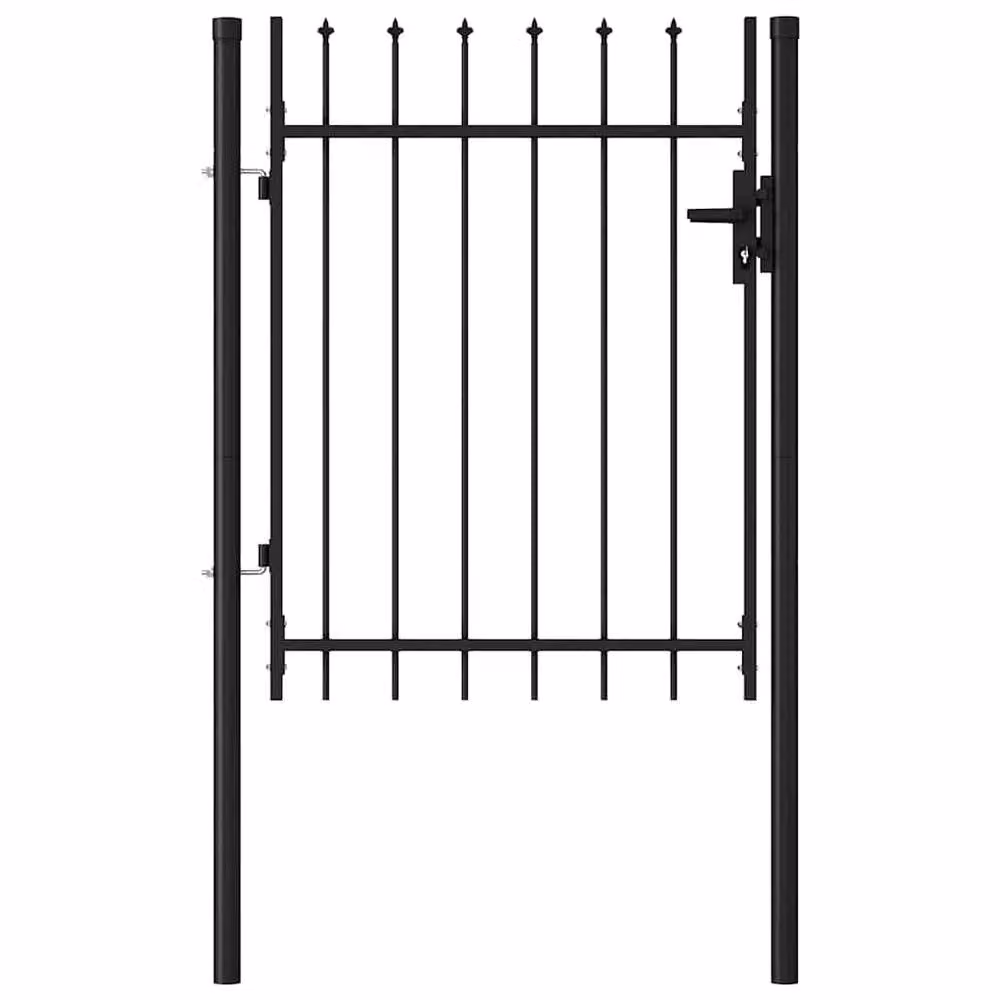 Berkfield Home Single Door Steel Fence Gate with Spike Top, Black, W: 120 cm, H: 100 cm – 4