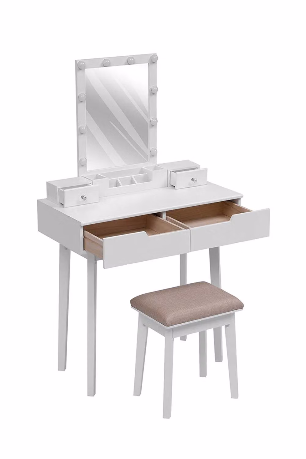 H&O Direct Modern Makeup Desk Set with LED Hollywood Mirror and Stool in White – 2