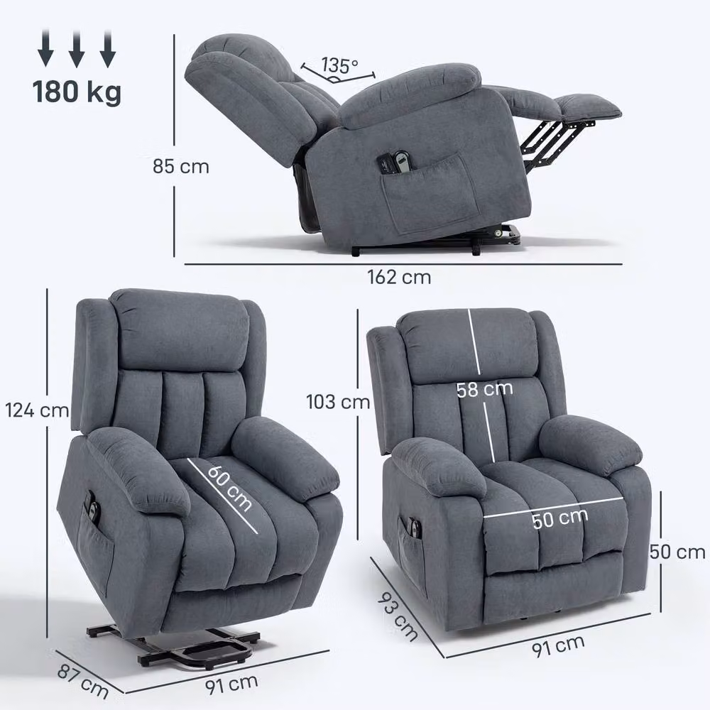 HOMCOM Power Lift Recliner Chair with Massage and Remote Control in Grey – 3