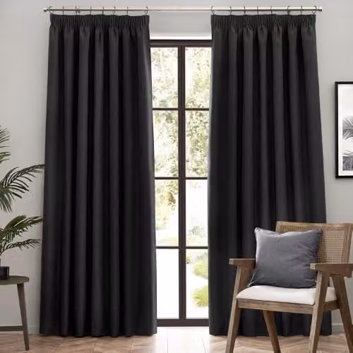 Riva Home Blackout Pencil Pleat Curtains, Black, Width: 168 cm, Drop: 229 cm – 2