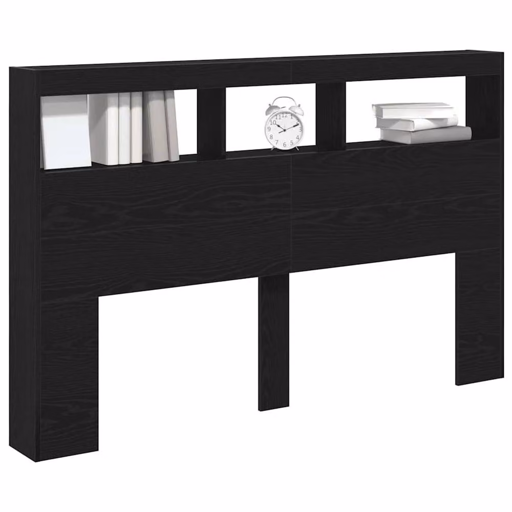 Berkfield Home Modern Black Oak Headboard Cabinet with Integrated LED Lighting, W: 160 cm, D: 17 cm, H: 102 cm – 5