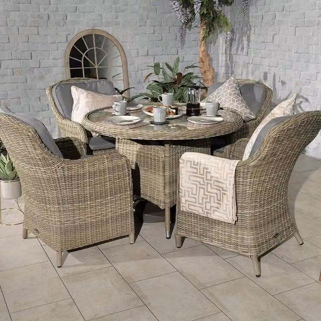Royalcraft 5 Seater Round Imperial Dining Set in Grey Powder Coated Aluminium with Glass Top