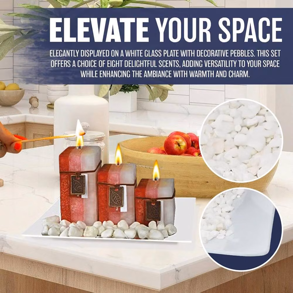 BARGAINS-GALORE Scented Aromatic Mood Wax Candle Gift Set with Glass Plate and Stones in Purple and White – 3