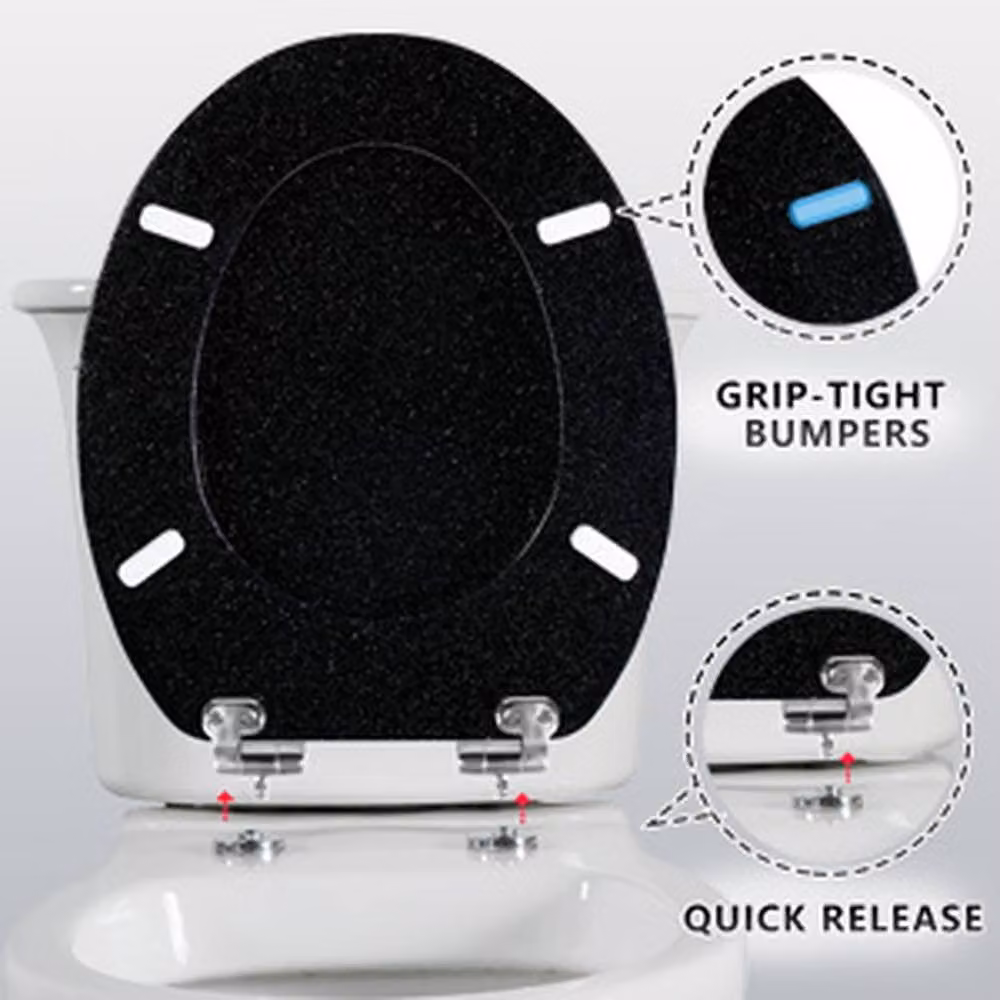 SPOT ON DEALZ Black Oval MDF Glitter Coating Toilet Seat, 45.72 cm – 2