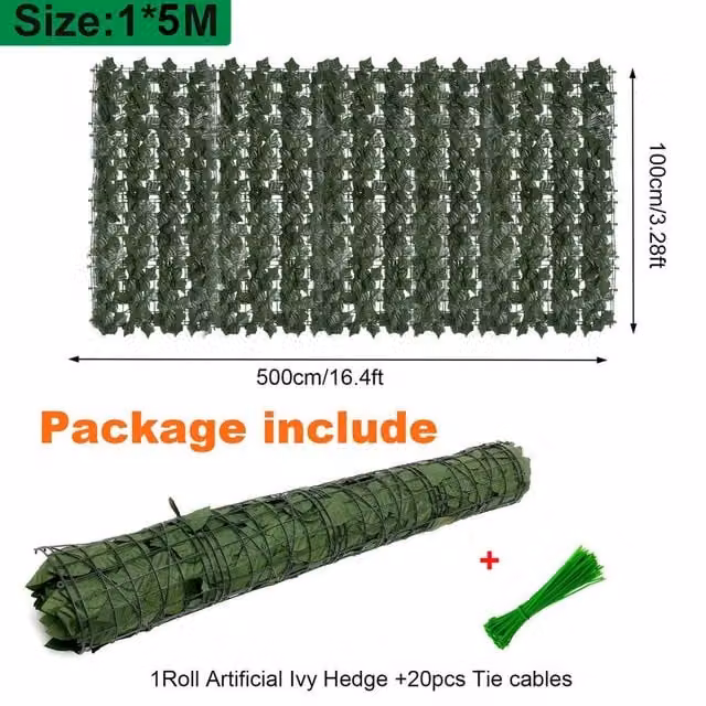 SPETLEK Green Artificial Ivy Leaf Hedge Privacy Roll, Height: 100 cm