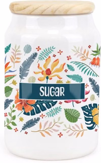 Purely Home Tropical Floral Ceramic Sugar Storage Canister in Green and White