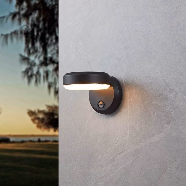 Eglo Fornaci Outdoor LED Sensor Wall Light in Black Steel with Warm White Light and IP44 Rating