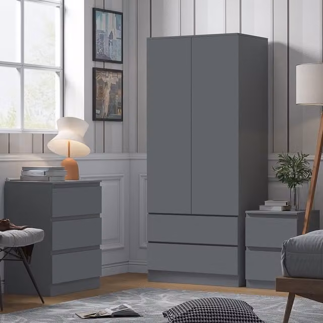FWStyle Modern 2 Door 2 Drawer Combination Wardrobe in Dark Matt Grey