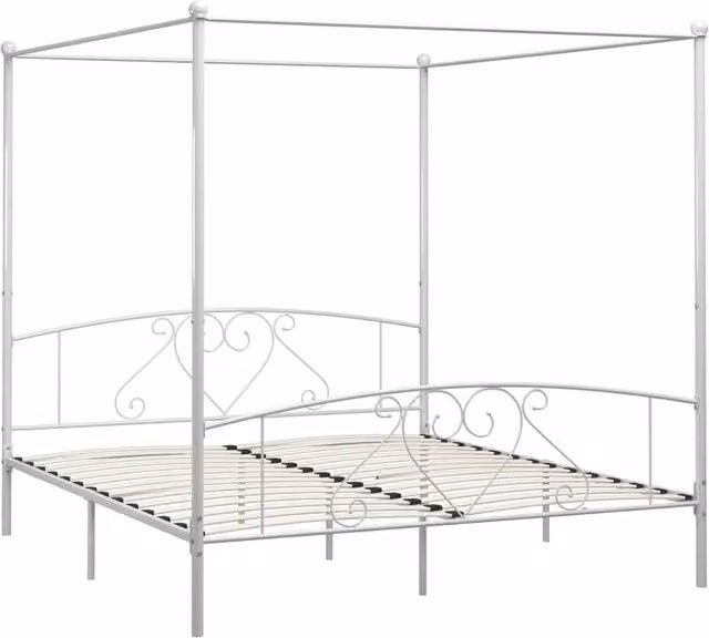 Berkfield Home White Metal Canopy Bed Frame, Super King Size, W/D/H: 200 x 200 cm