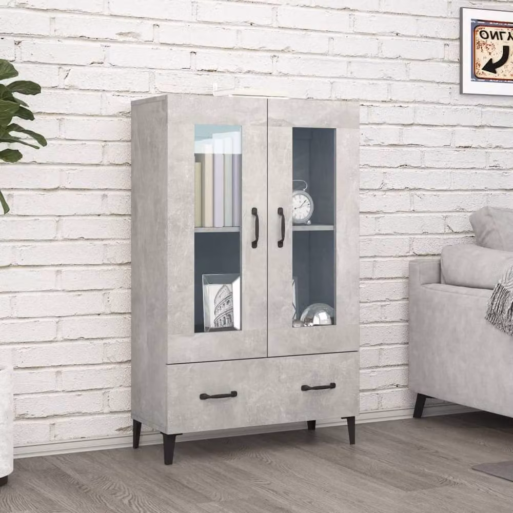 Berkfield Home Modern Highboard in Grey with Glass Doors and Internal Drawers, W/D/H: 70 x 31 x 115 cm – 2