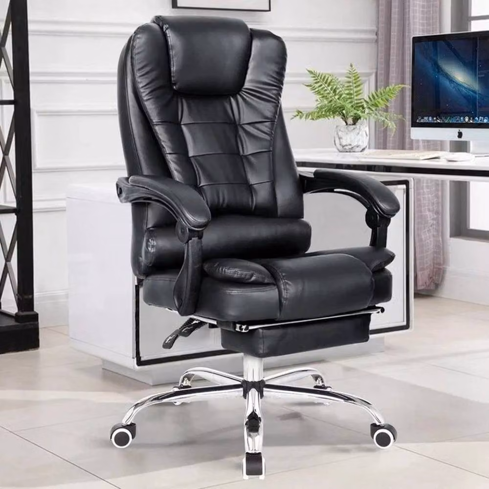 KORVIXA Black Synthetic Leather Reclining Computer Chair with Footrest and Headrest – 2