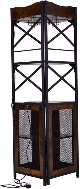 FLAVORA Brown 5 Tier Corner Wine Cabinet with Glass Doors and Integrated Lighting