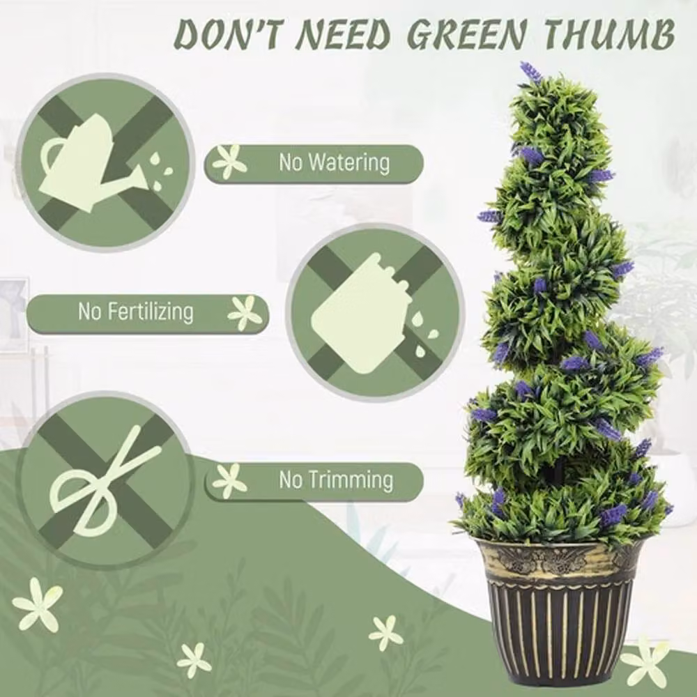 EONLION Set of 2 Green Artificial Spiral Topiary Lavender Potted Plants, Height: 100 cm – 3
