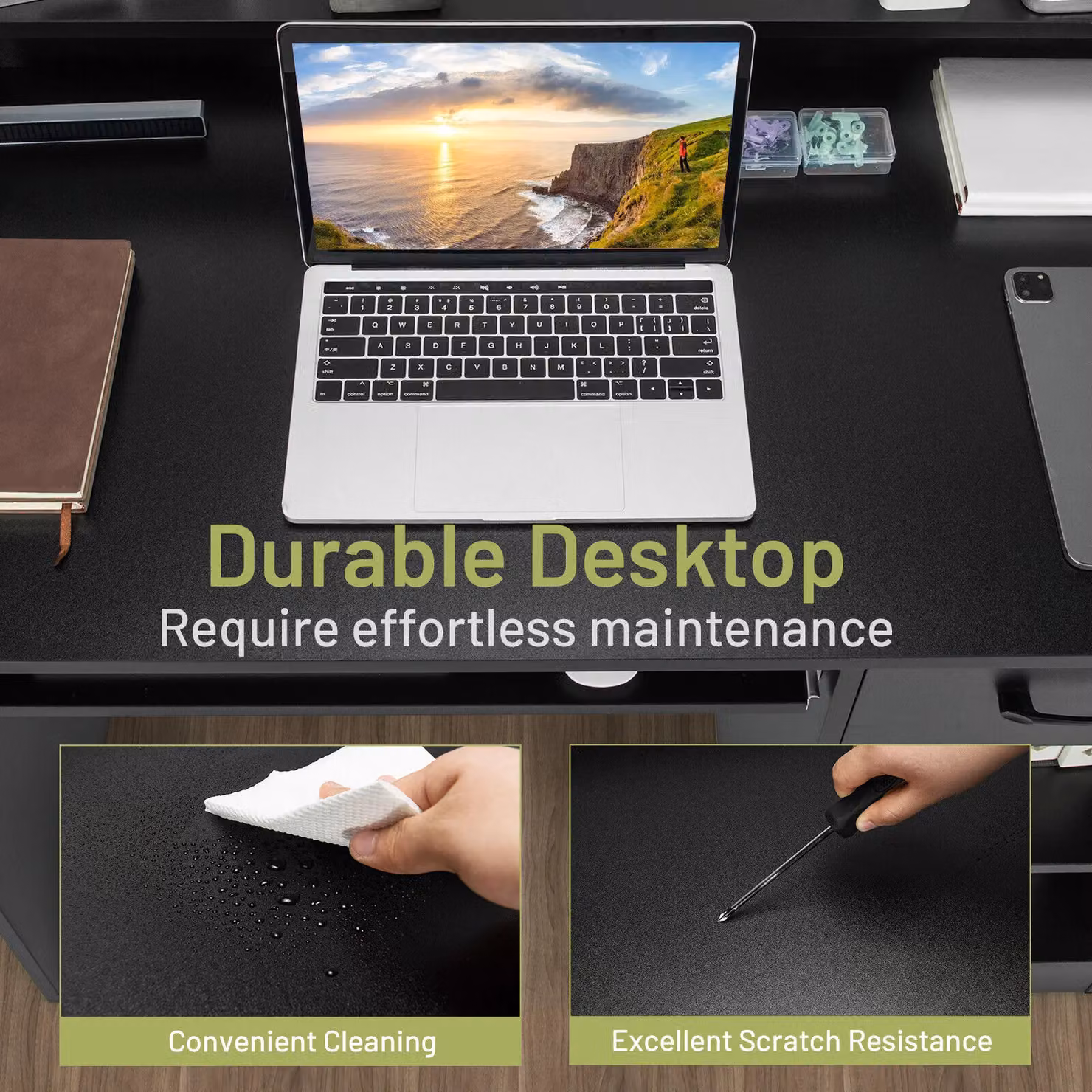 Gymax Modern Computer Desk with Display Shelf and Drawer in Black – 8