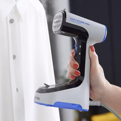 Russell Hobbs Steam Genie Easy Store Handheld Clothes Steamer, 1500W, Foldable, Black, White or Blue – 4