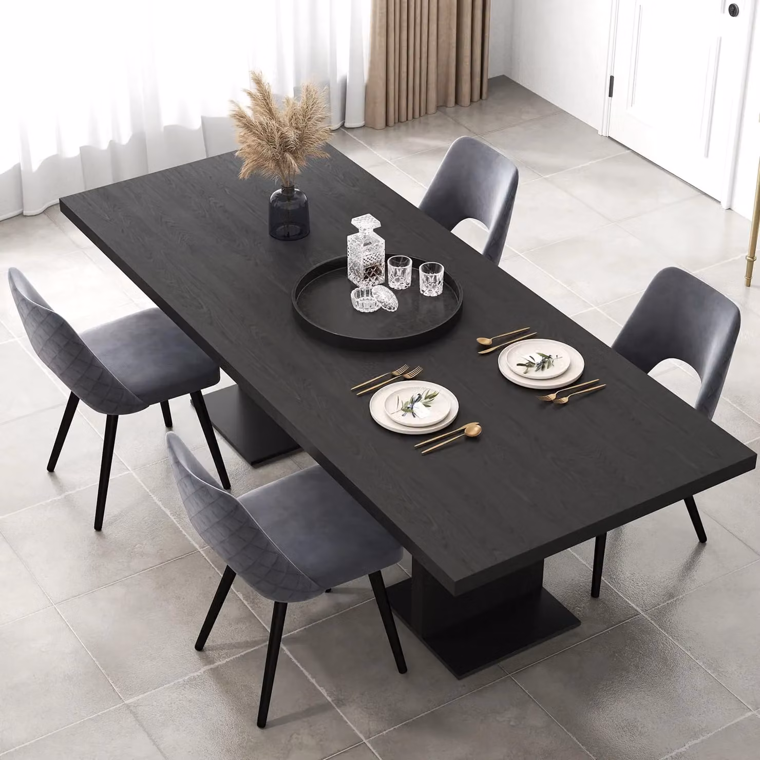 Gymax Set of 2 Upholstered Grey Dining Chairs for Living Room or Home Office – 6