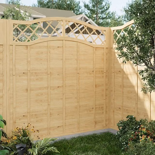 Livingandhome Wooden Garden Fence Panel with Lattice Top, Brown, Height: 180 cm
