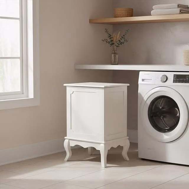 Interiors by Premier Rustic Laundry Hamper with Laundry Compartment in Beige and White