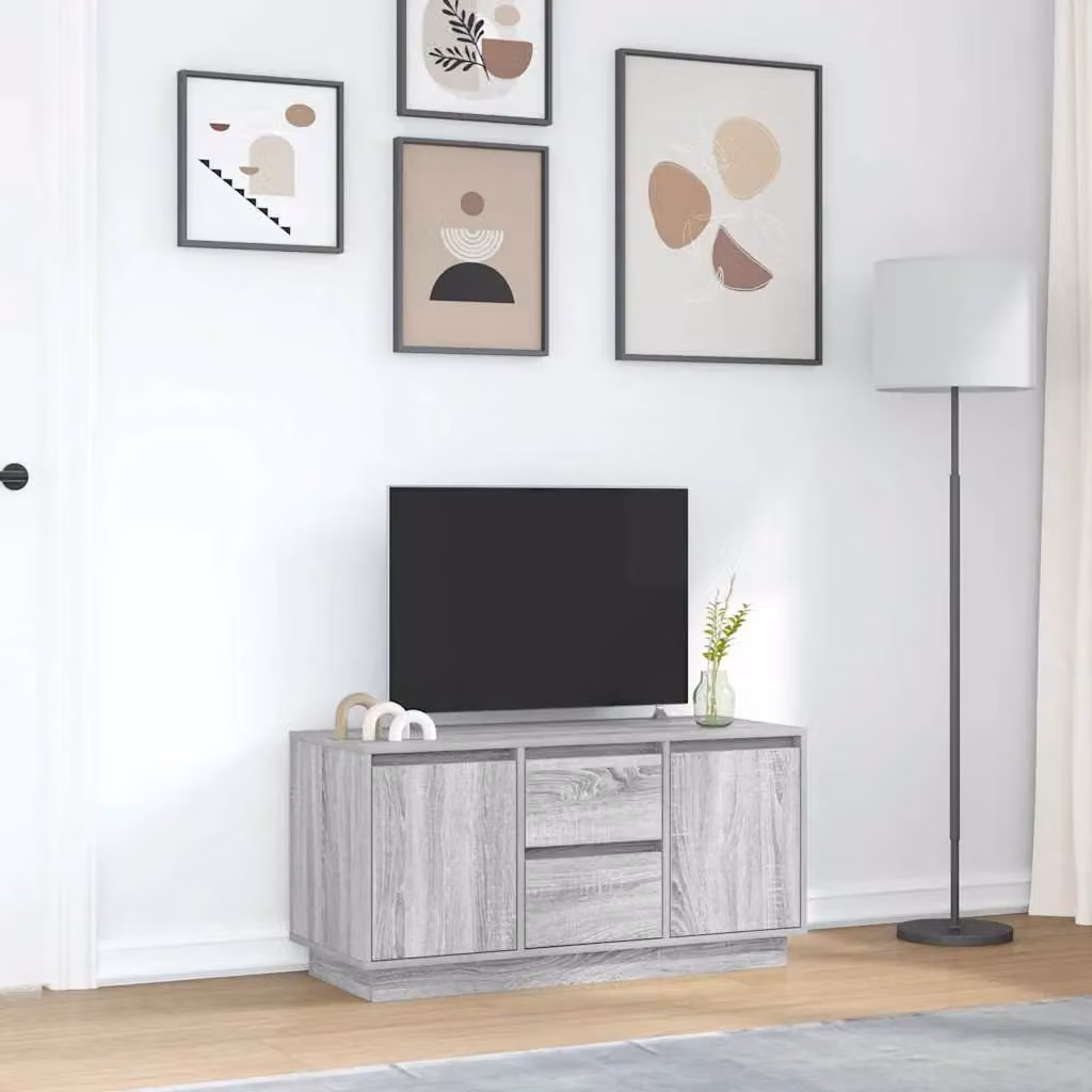 Berkfield Home Modern TV Cabinet with Integrated LED Lights in Grey Sonoma, W/D/H: 100 x 41 x 50 cm – 3