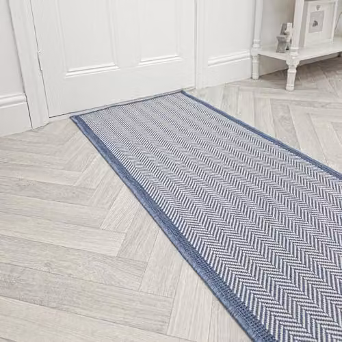 runrug Reversible Indoor/Outdoor Abstract Hallway Runner Rug in Blue, W/D: 60 x 210 cm
