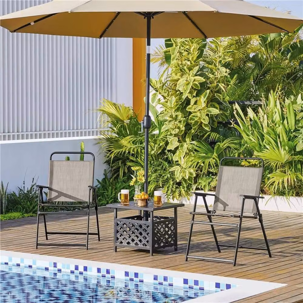 Kelvenix Set of 2 Brown Metal Foldable Outdoor Garden Dining Chairs – 2