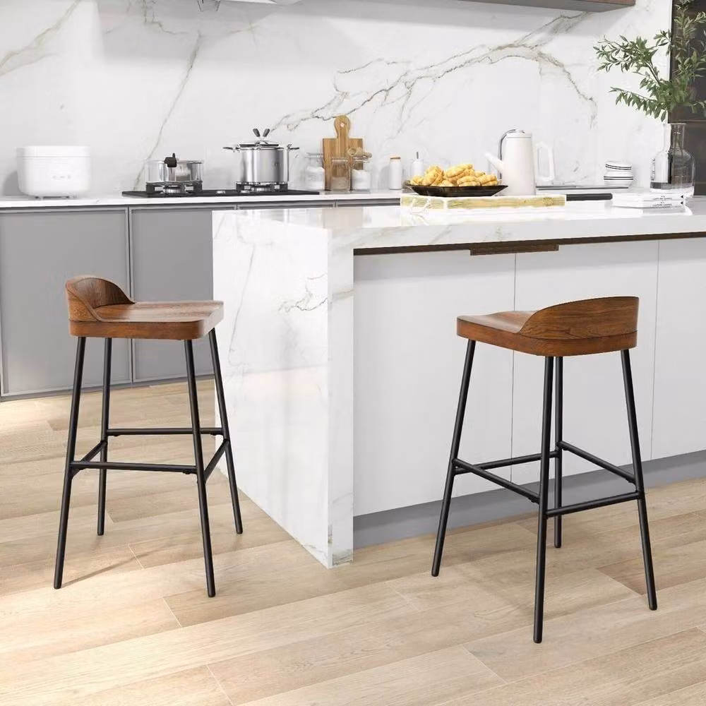 PAWNORA 2-Pack Industrial Metal Bar Stools in Brown – 3