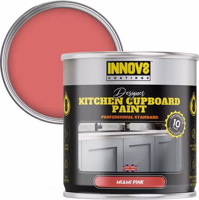 Innov8 Coatings Designer Kitchen Cupboard Paint, Pink, Satin Finish, 0.75 l